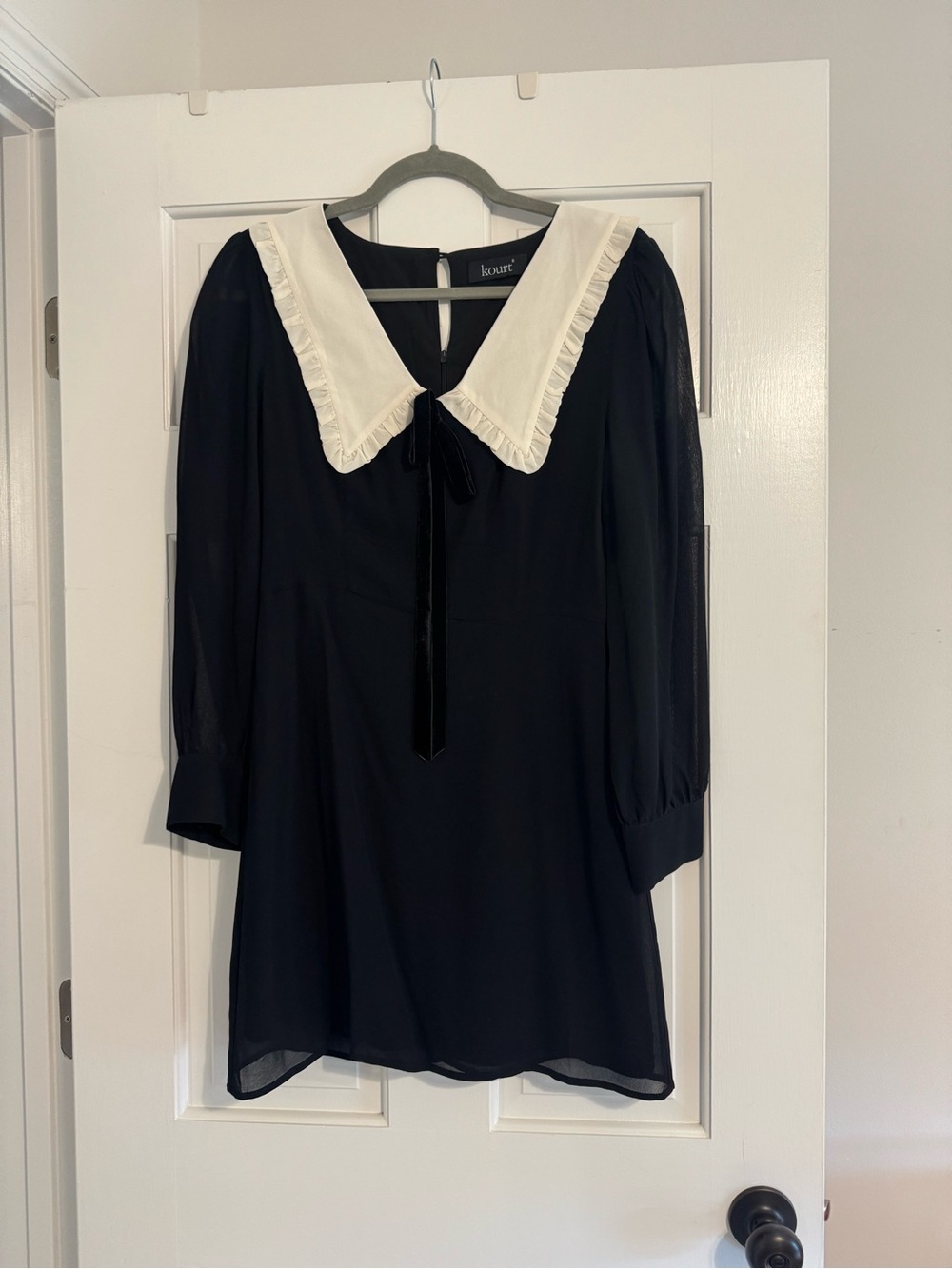 Black Mini Dress with Contrast White Ruffled Collar by Lazzari